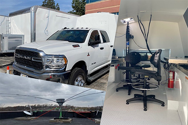 A white van with equipment inside